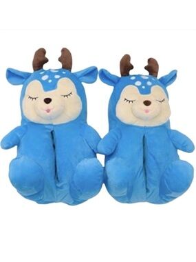 Plush Deer Antler Slippers – Unisex Christmas Cozy Shoes US 6–9 Women / 5–8 Men